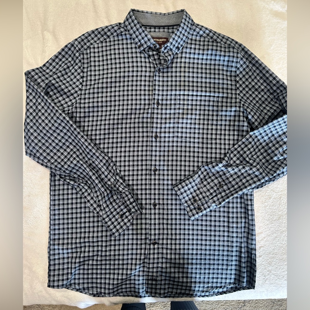 Johnston & Murphy Navy and Black Plaid Shirt